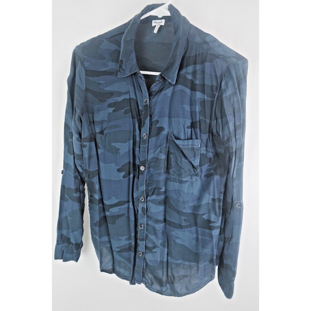 Splendid Womens Small Blue Camo‎ Button Down Long Sleeve Soft Shirt Lightweight